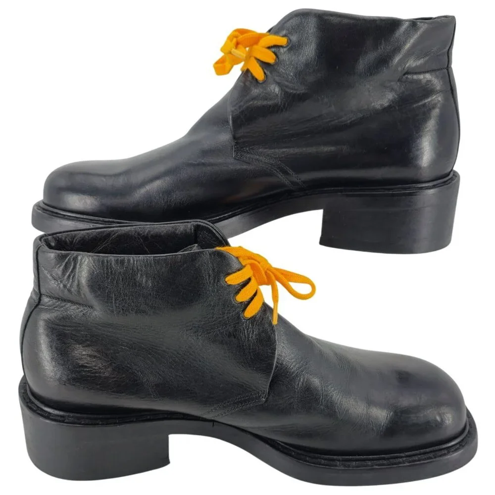 Vintage Paul May Italy Black Leather Chukka Ankle Boots Mens 9W Wide Tall Heels